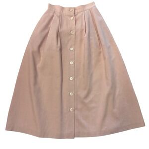 Vintage Thats Me Size 7 8 Pink Pleated Button Front Midi Skirt Pockets 90's
